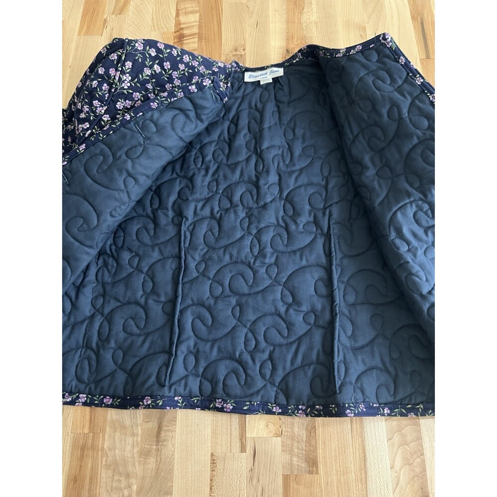 Vintage 80s 90s Quilted Jacket and Maxi Skirt Set Cottage Navy Purple Floral L - Picture 9 of 16